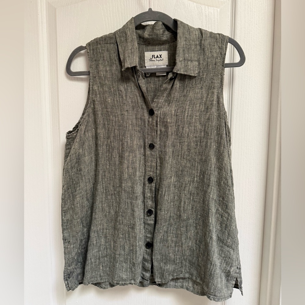 Flax Sleeveless Linen Button Up